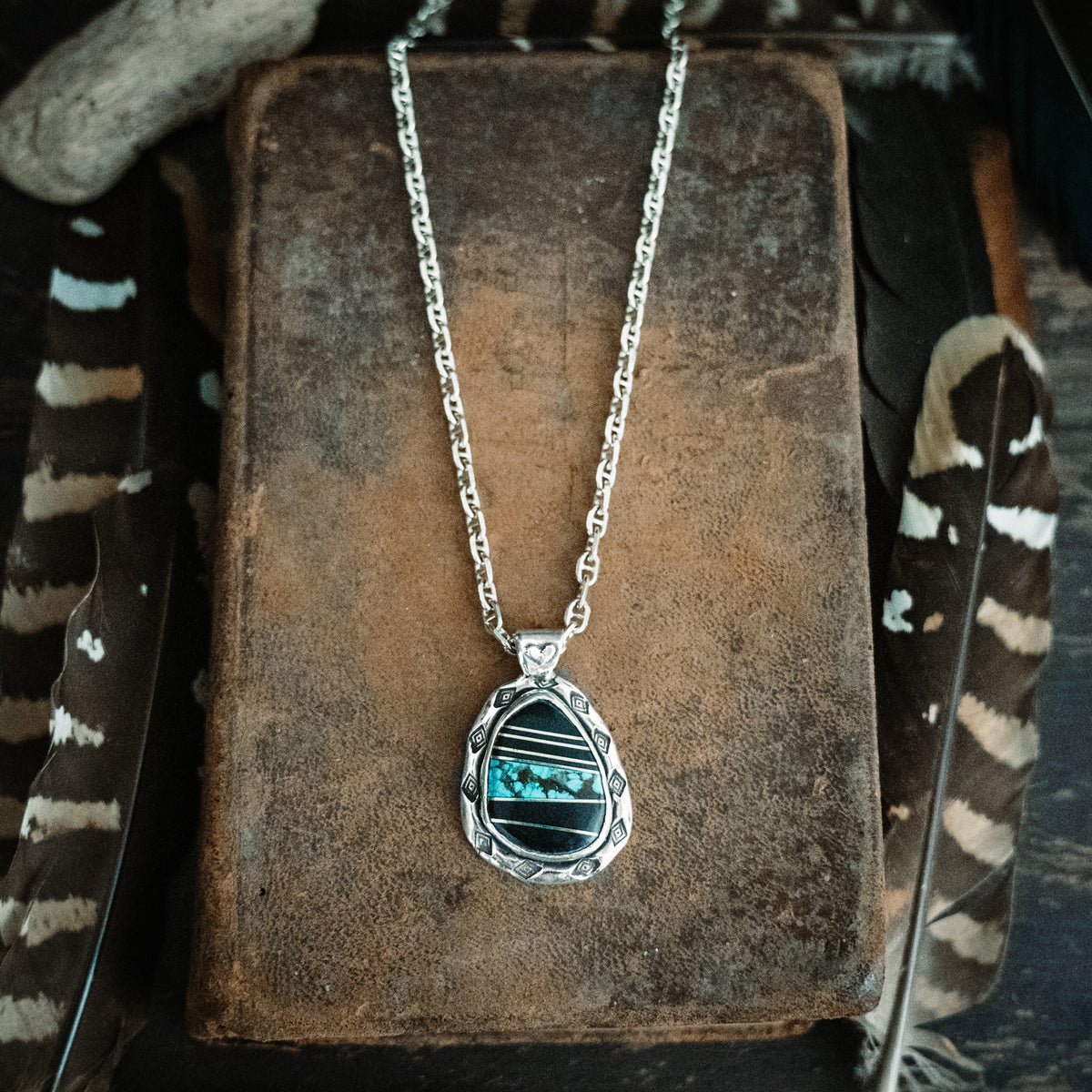 Live Brave Turquoise Inlay Necklace