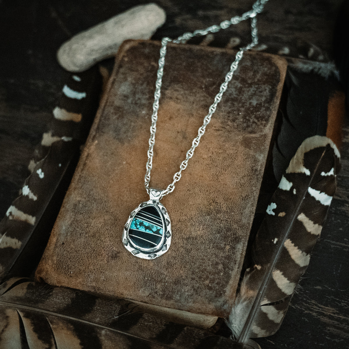 Live Brave Turquoise Inlay Necklace