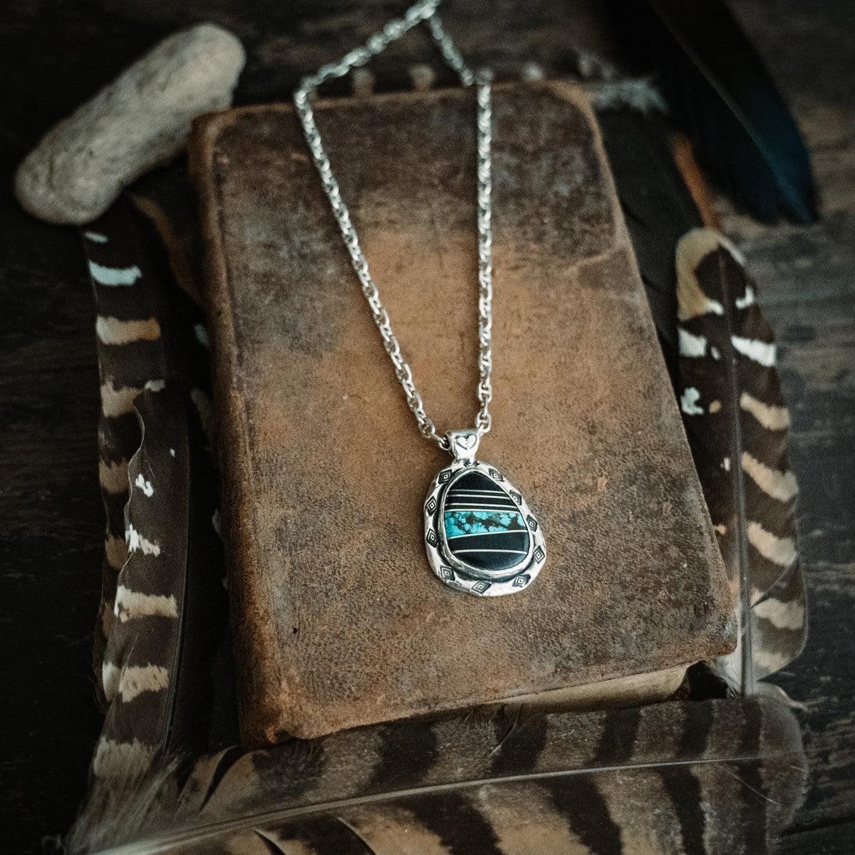 Live Brave Turquoise Inlay Necklace
