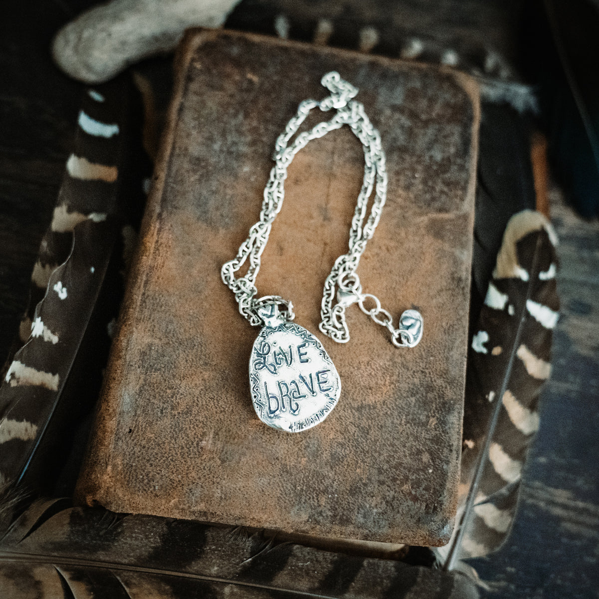 Live Brave Turquoise Inlay Necklace