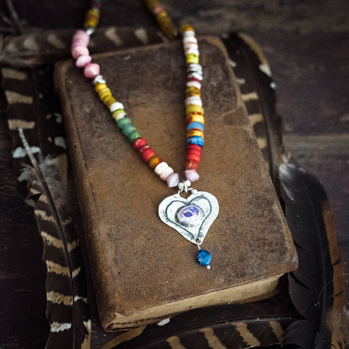 Happy Heart Cantera Opal Trade Bead Necklace