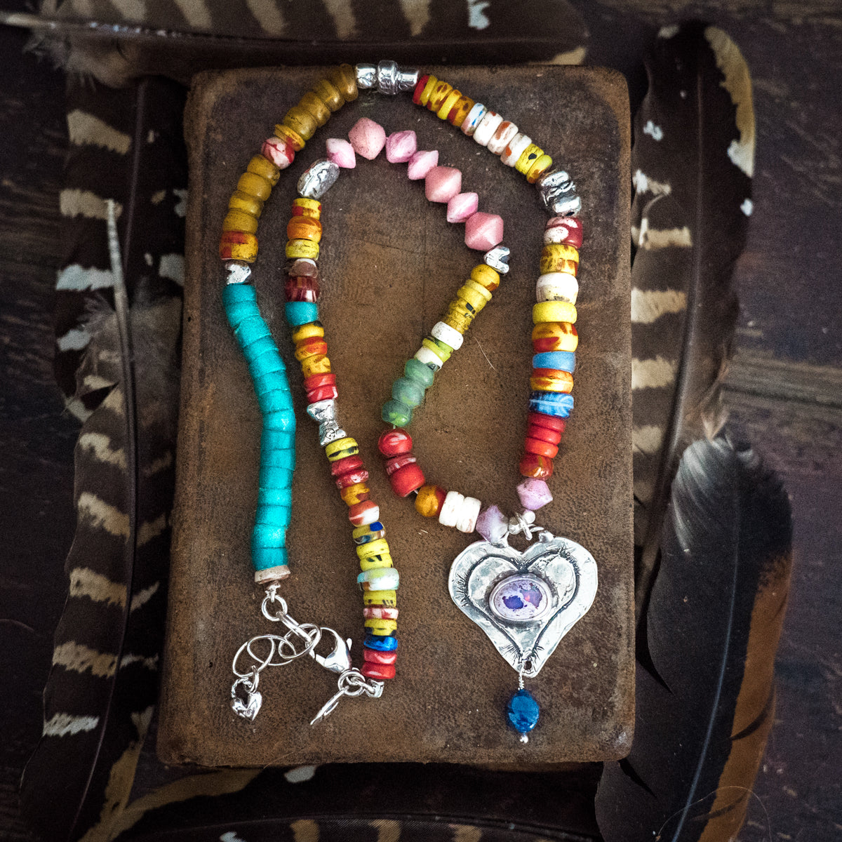 Happy Heart Cantera Opal Trade Bead Necklace