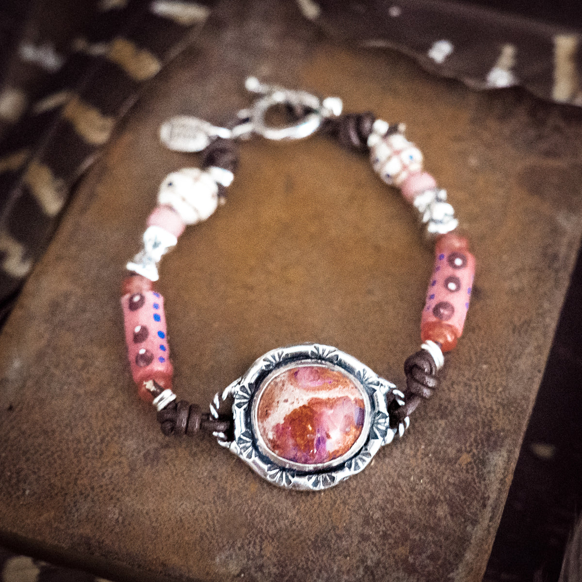 Pink Dawn Fire Opal Trade Bead Bracelet