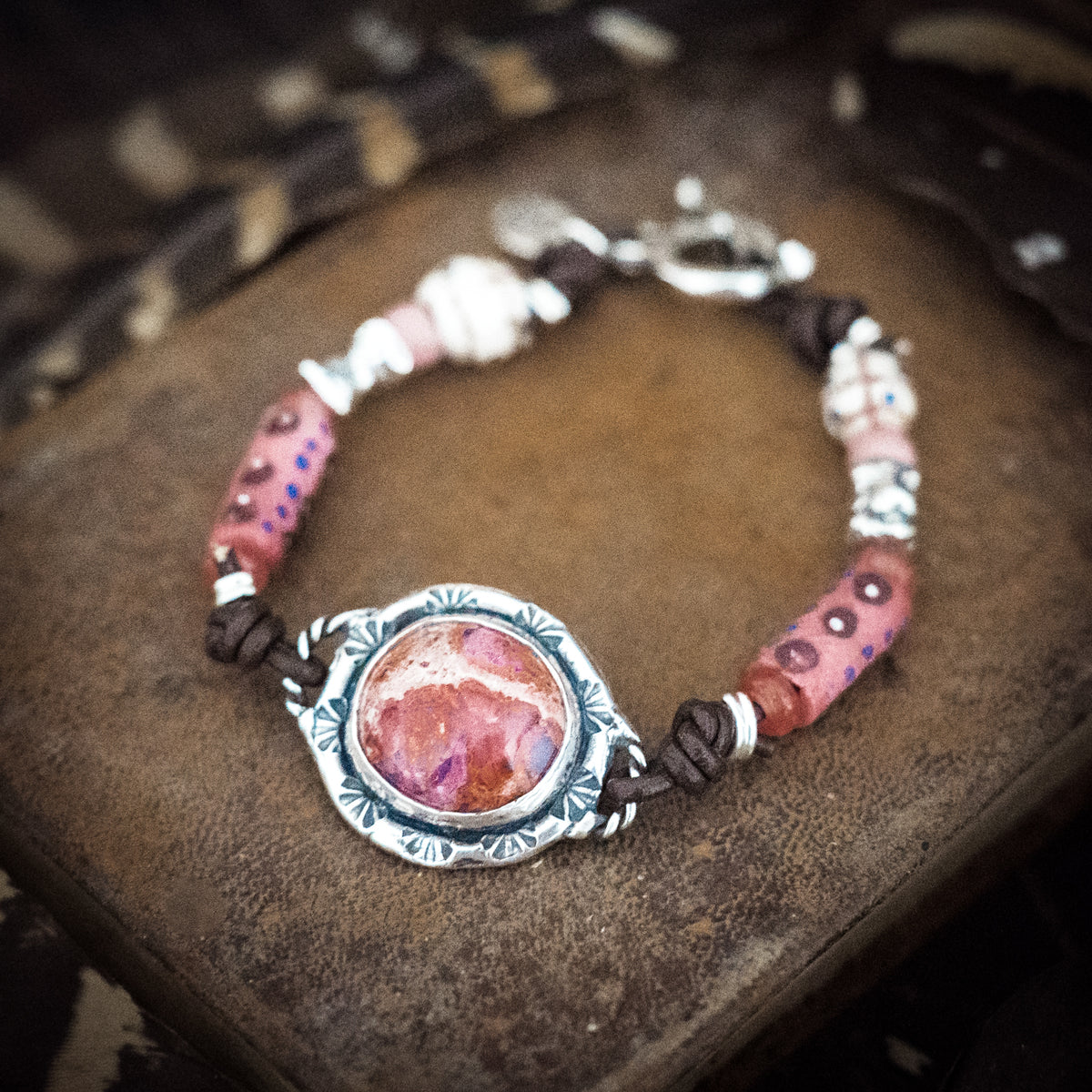 Pink Dawn Fire Opal Trade Bead Bracelet