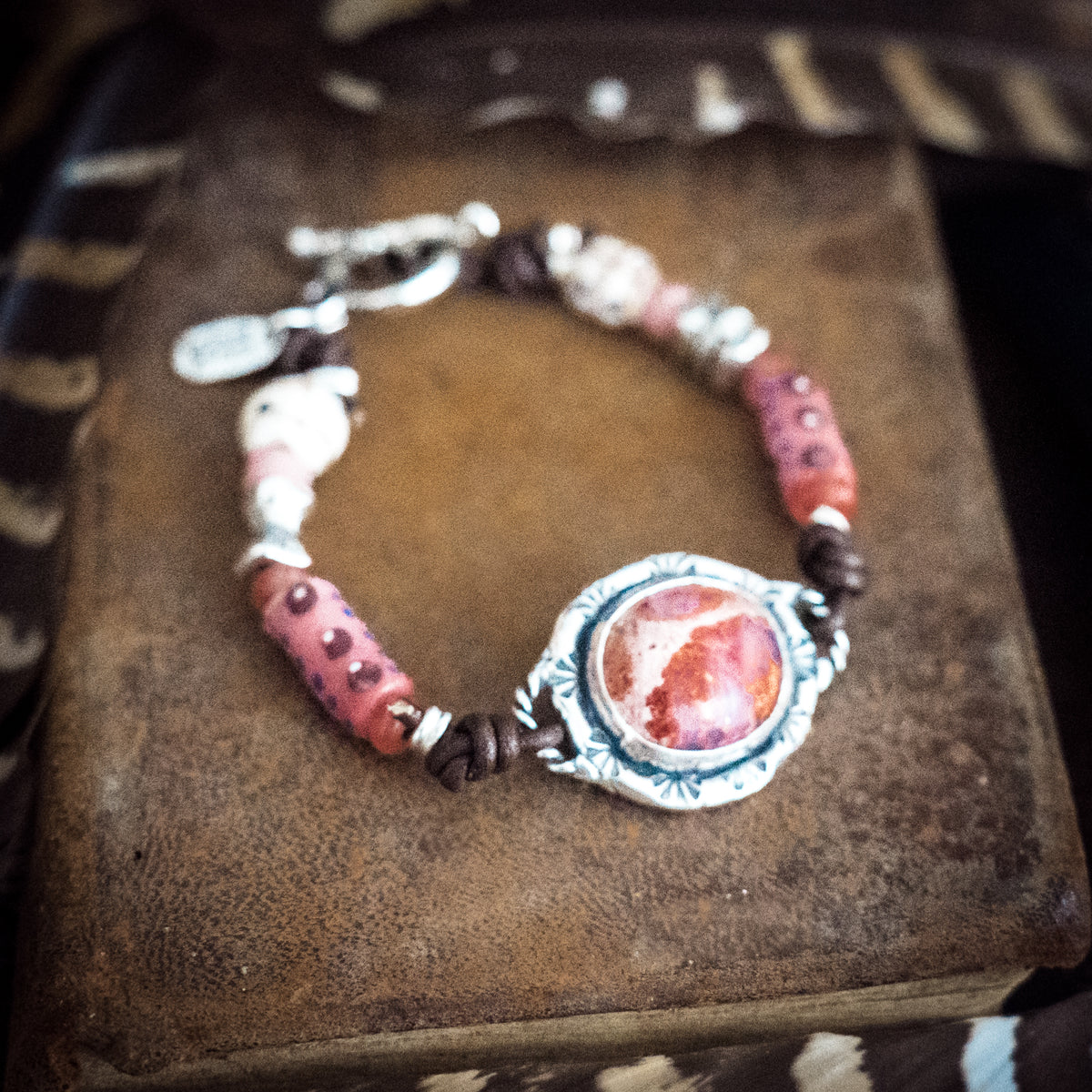 Pink Dawn Fire Opal Trade Bead Bracelet