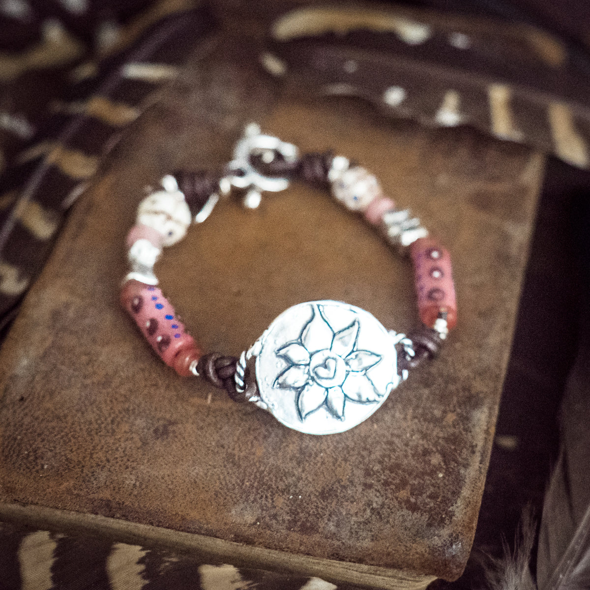 Pink Dawn Fire Opal Trade Bead Bracelet