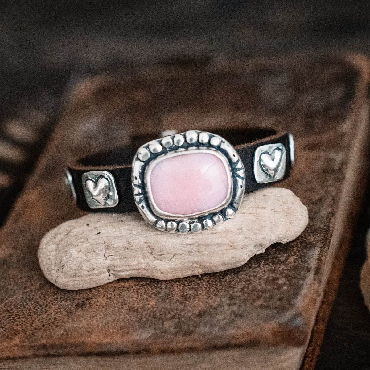 Rosewater Pink Opal Leather Cuff