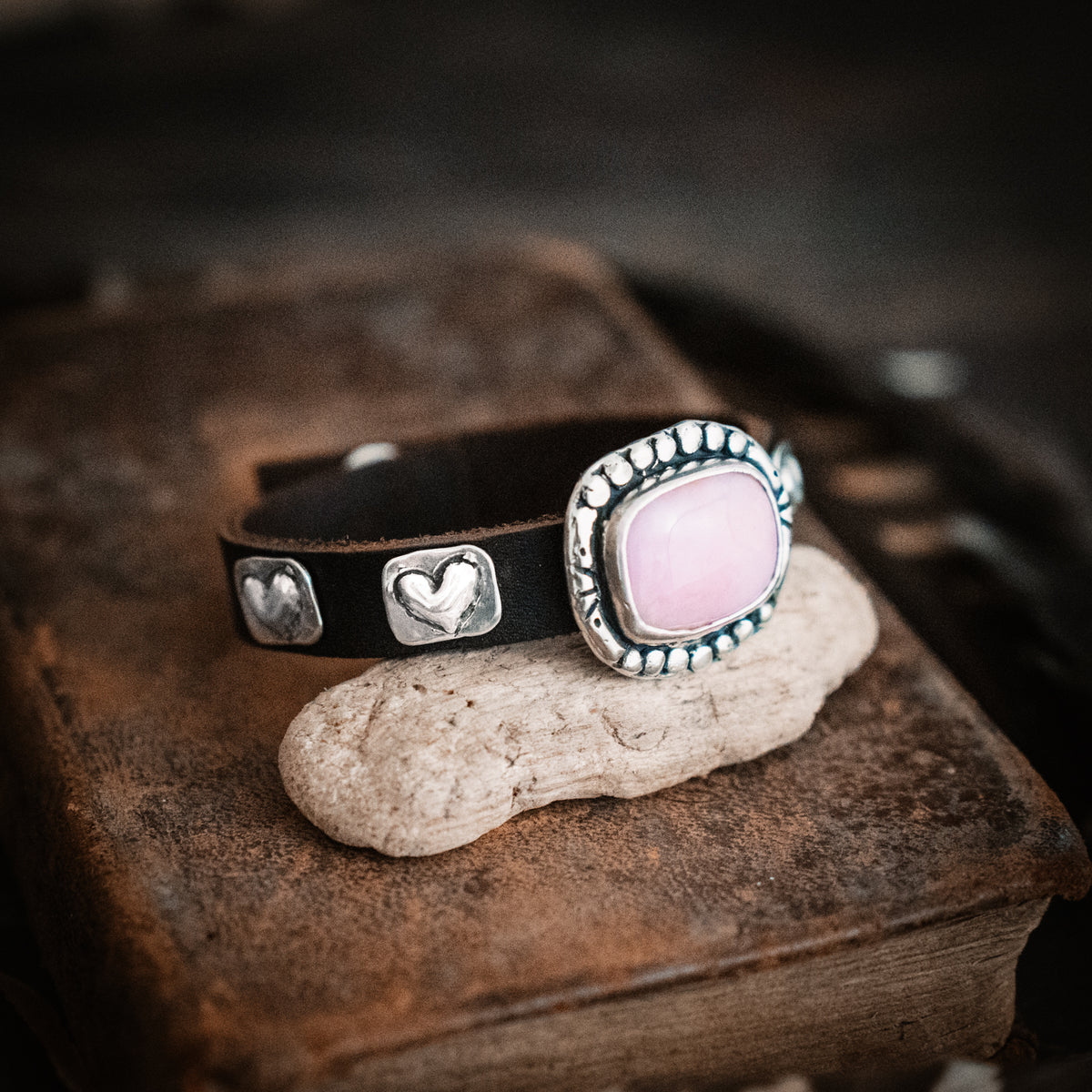 Rosewater Pink Opal Leather Cuff