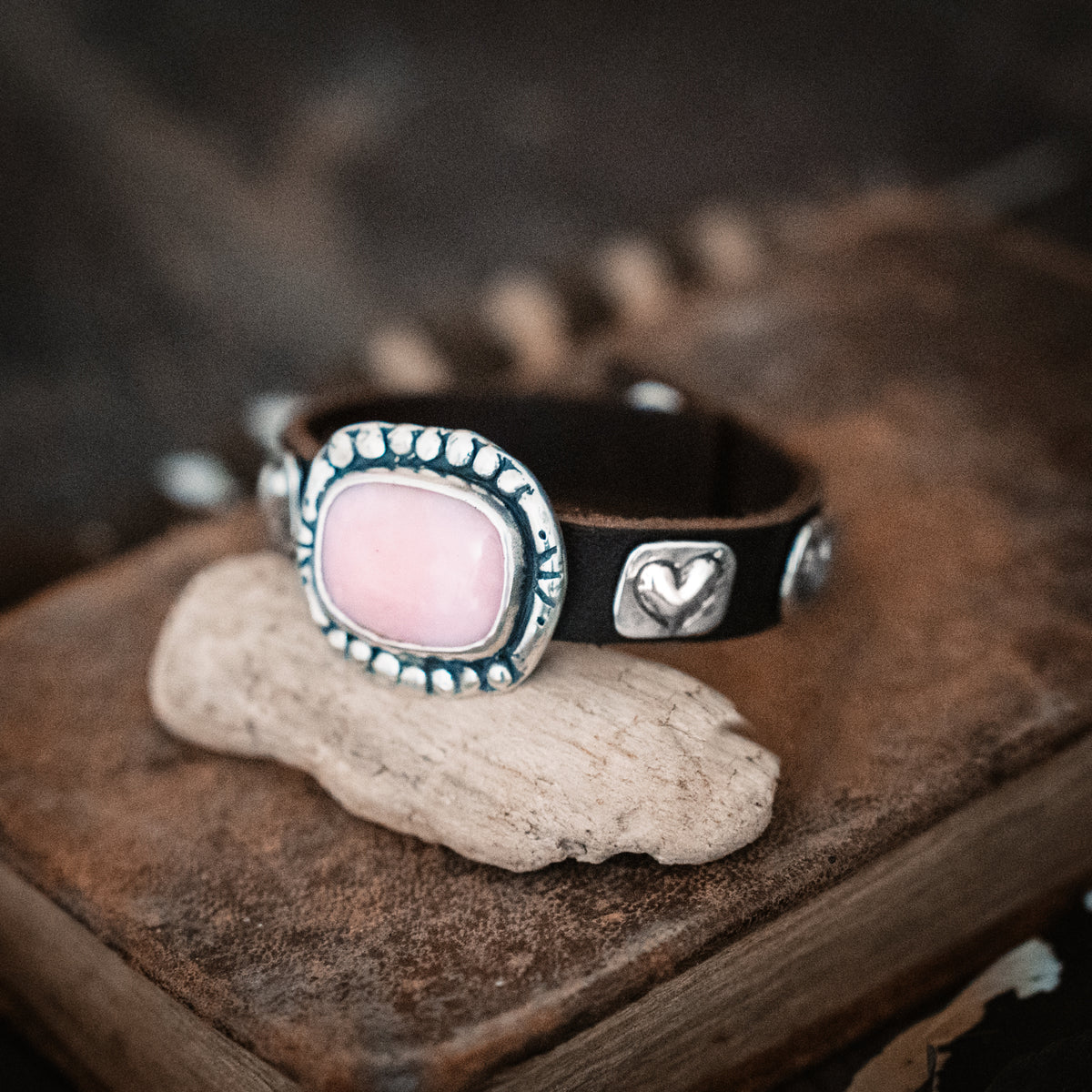Rosewater Pink Opal Leather Cuff