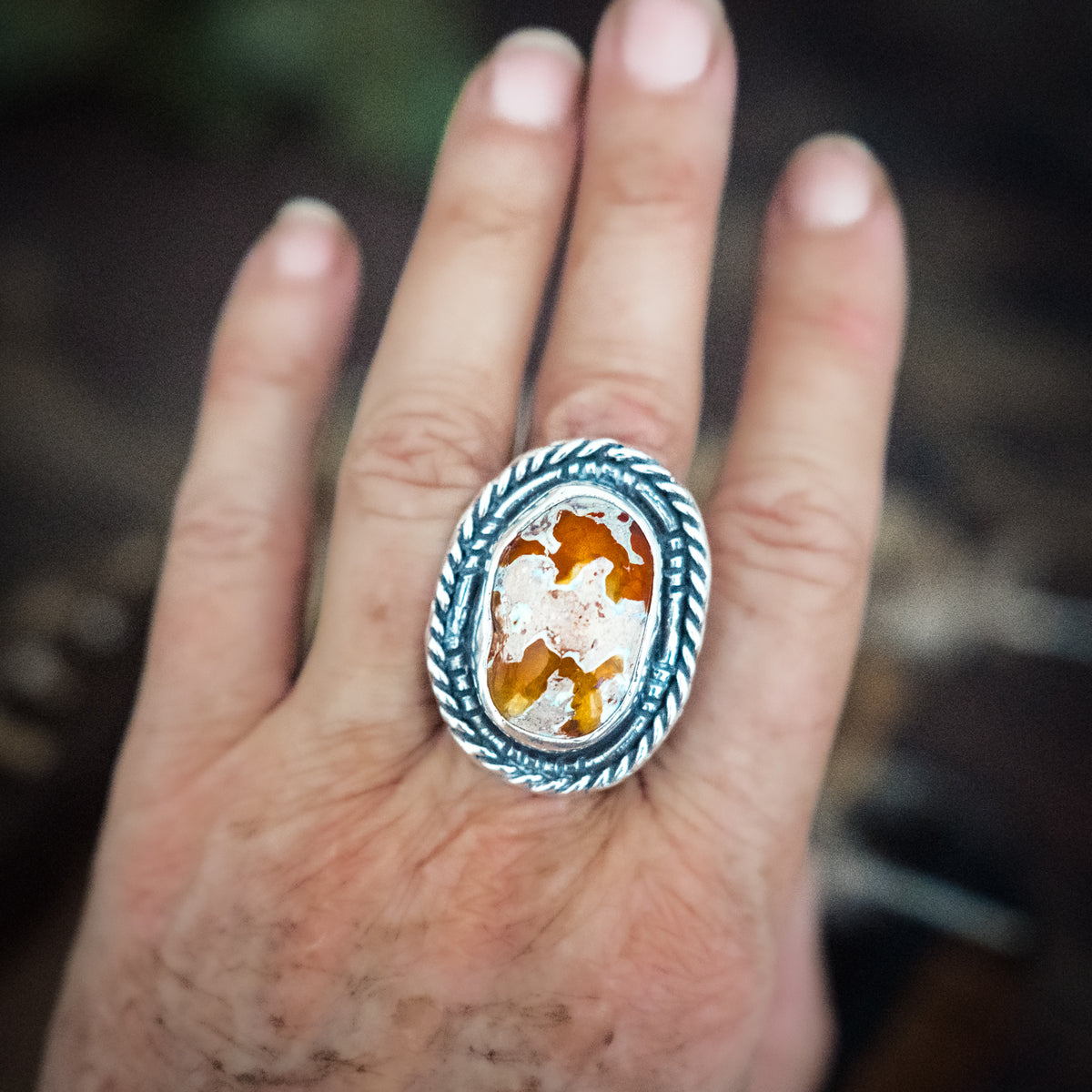 Sun Showers Fire Opal Ring- adjusted to your size