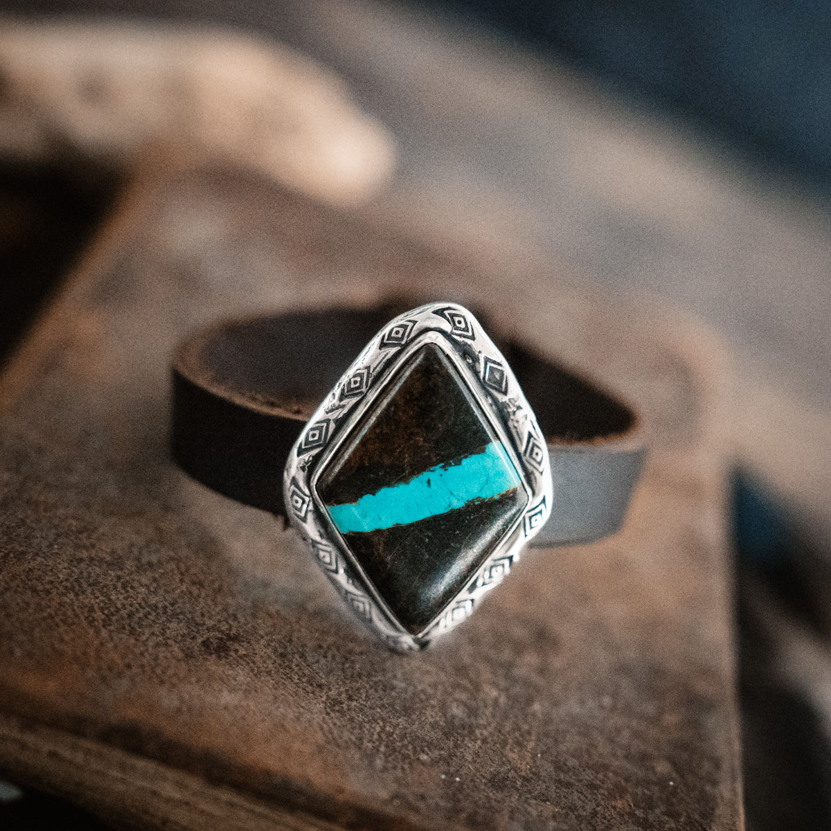 Traveler Black Buffalo Turquoise Bracelet