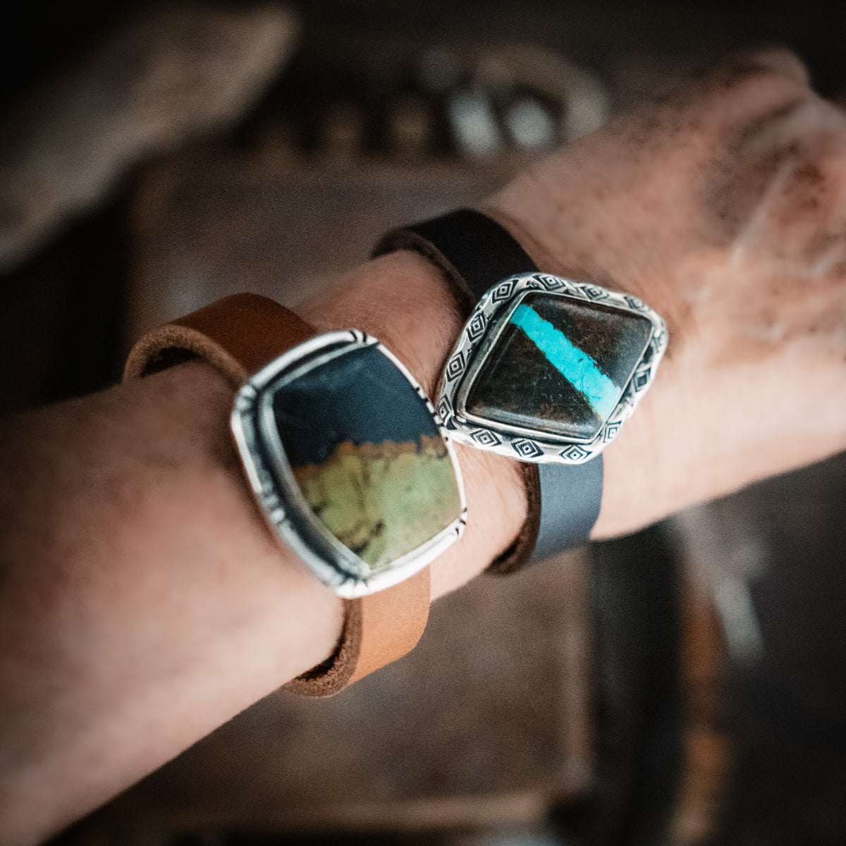 Traveler Black Buffalo Turquoise Bracelet