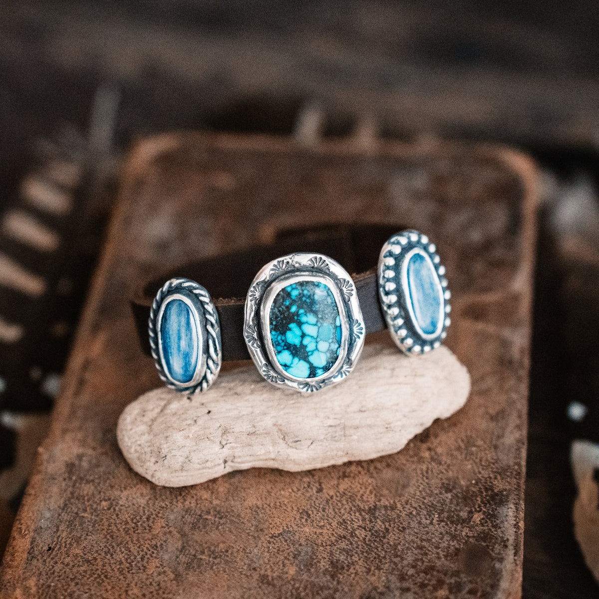 Trinity Cloud Mountain Turquoise Leather Cuff