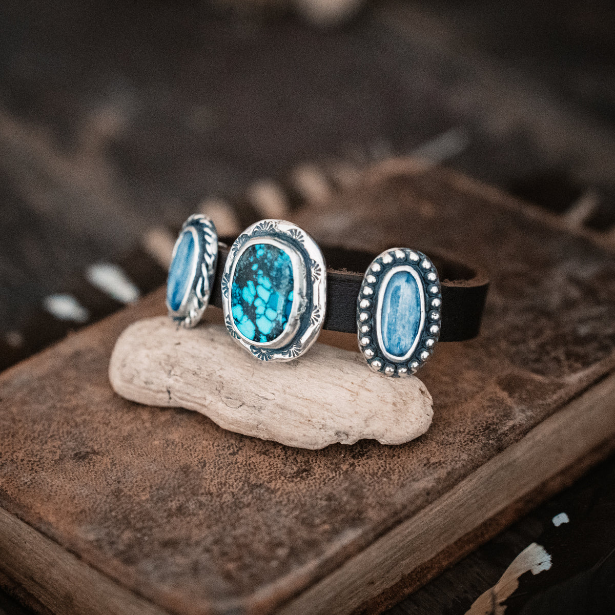 Trinity Cloud Mountain Turquoise Leather Cuff