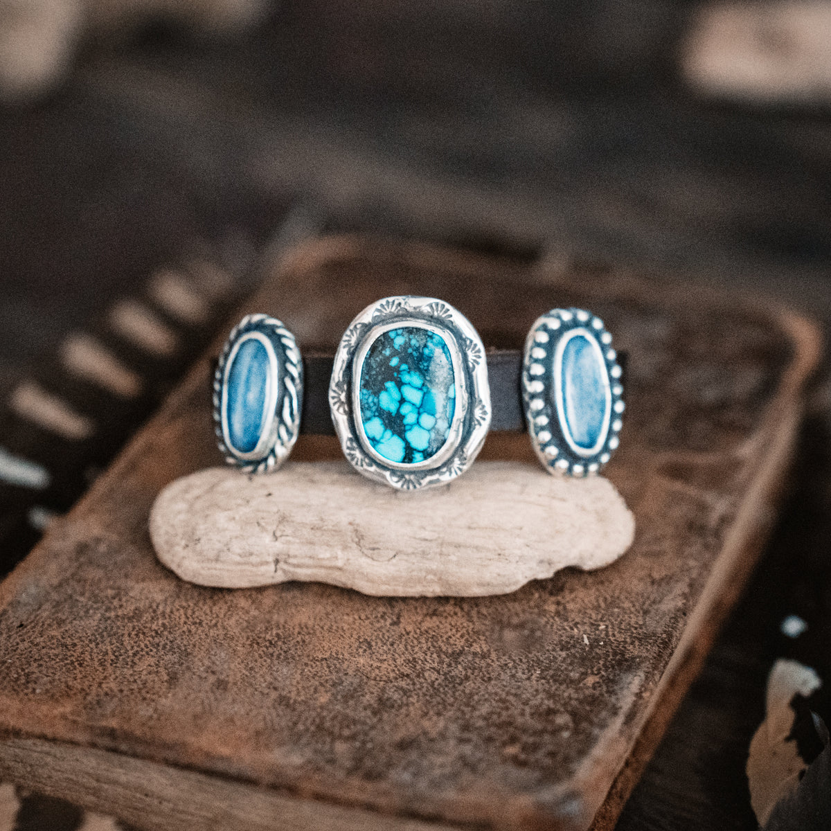Trinity Cloud Mountain Turquoise Leather Cuff
