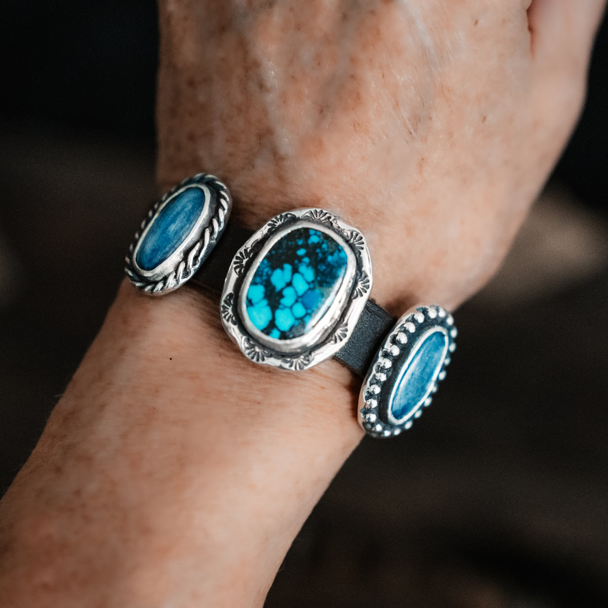 Trinity Cloud Mountain Turquoise Leather Cuff