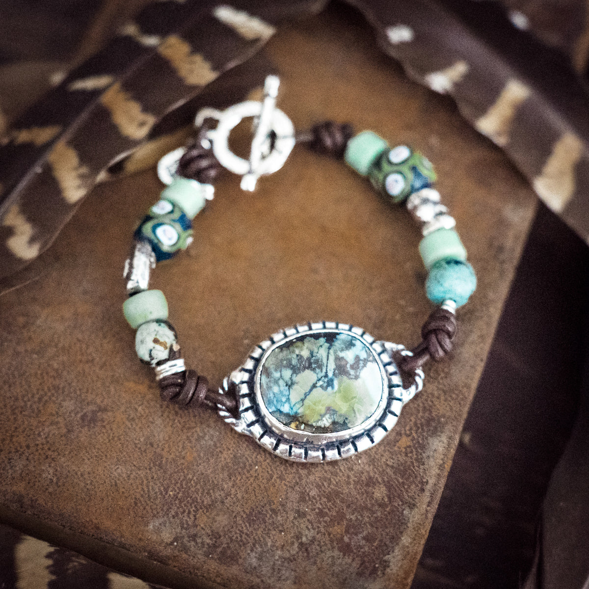 Van Gogh Watercolor Sky African Trade Bead Bracelet