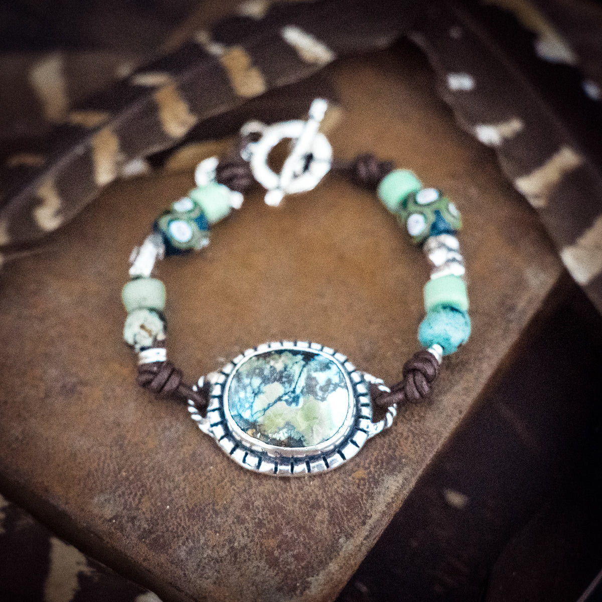 Van Gogh Watercolor Sky African Trade Bead Bracelet