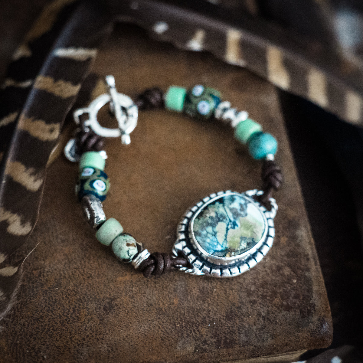 Van Gogh Watercolor Sky African Trade Bead Bracelet