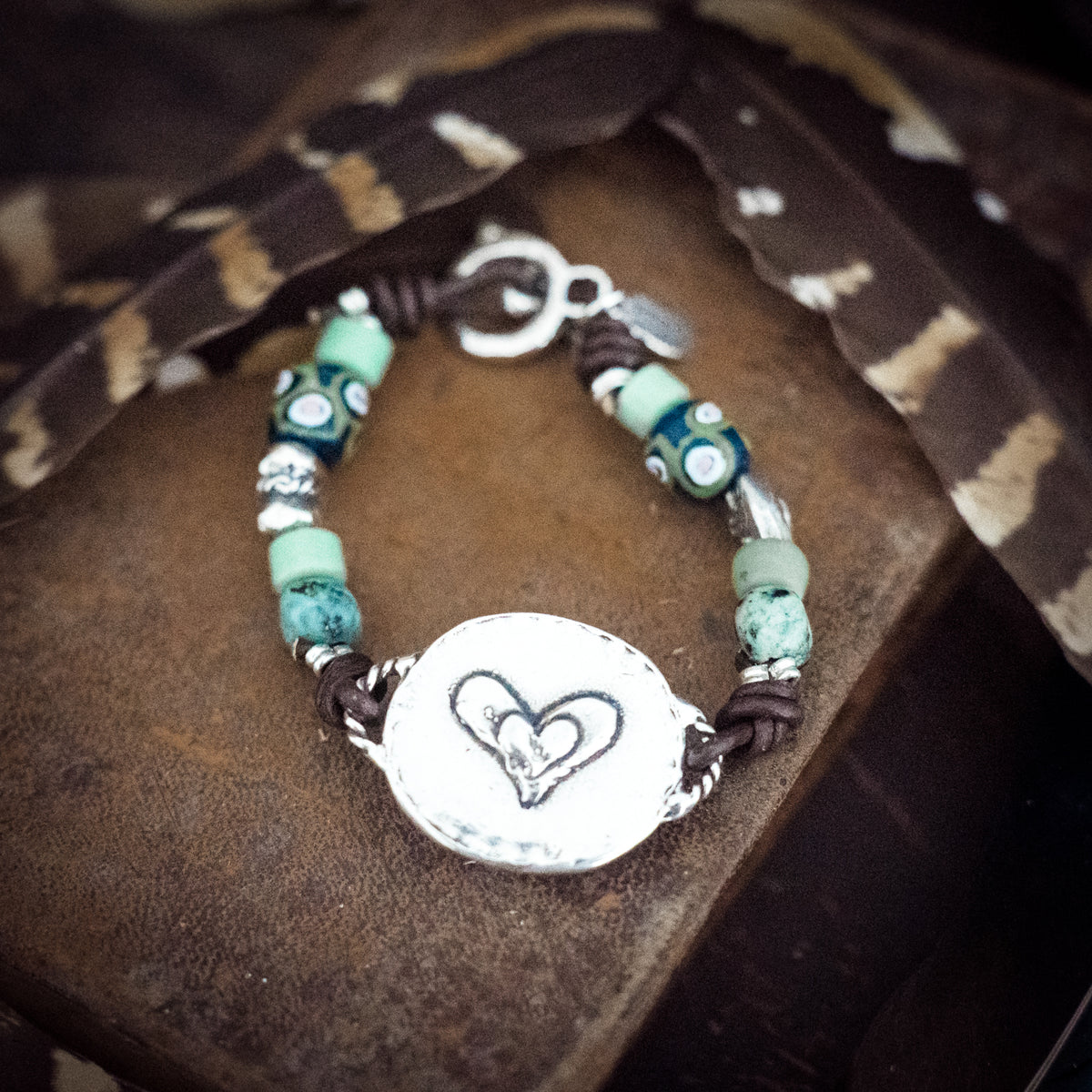 Van Gogh Watercolor Sky African Trade Bead Bracelet