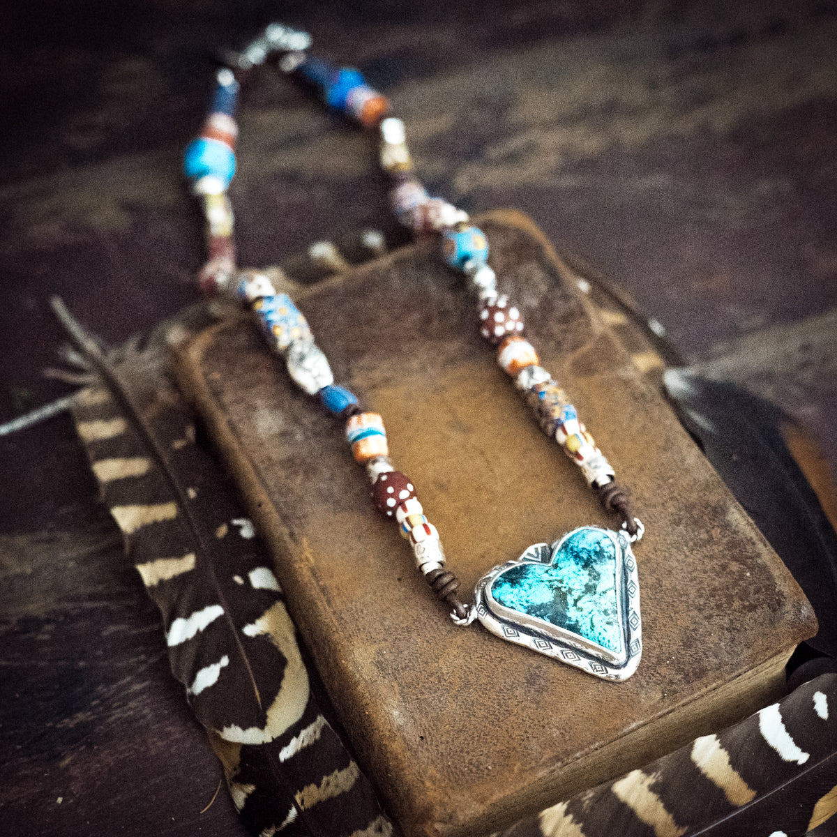 Warrior Heart African Trade Bead Necklace