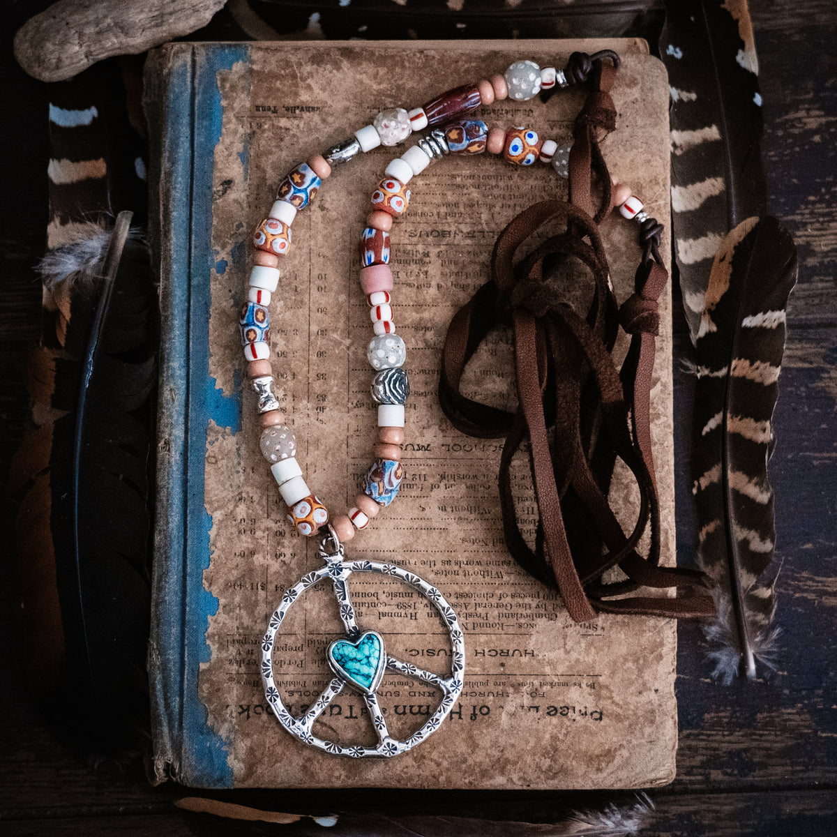 Woodstock Peace &amp; Love Turquoise Necklace