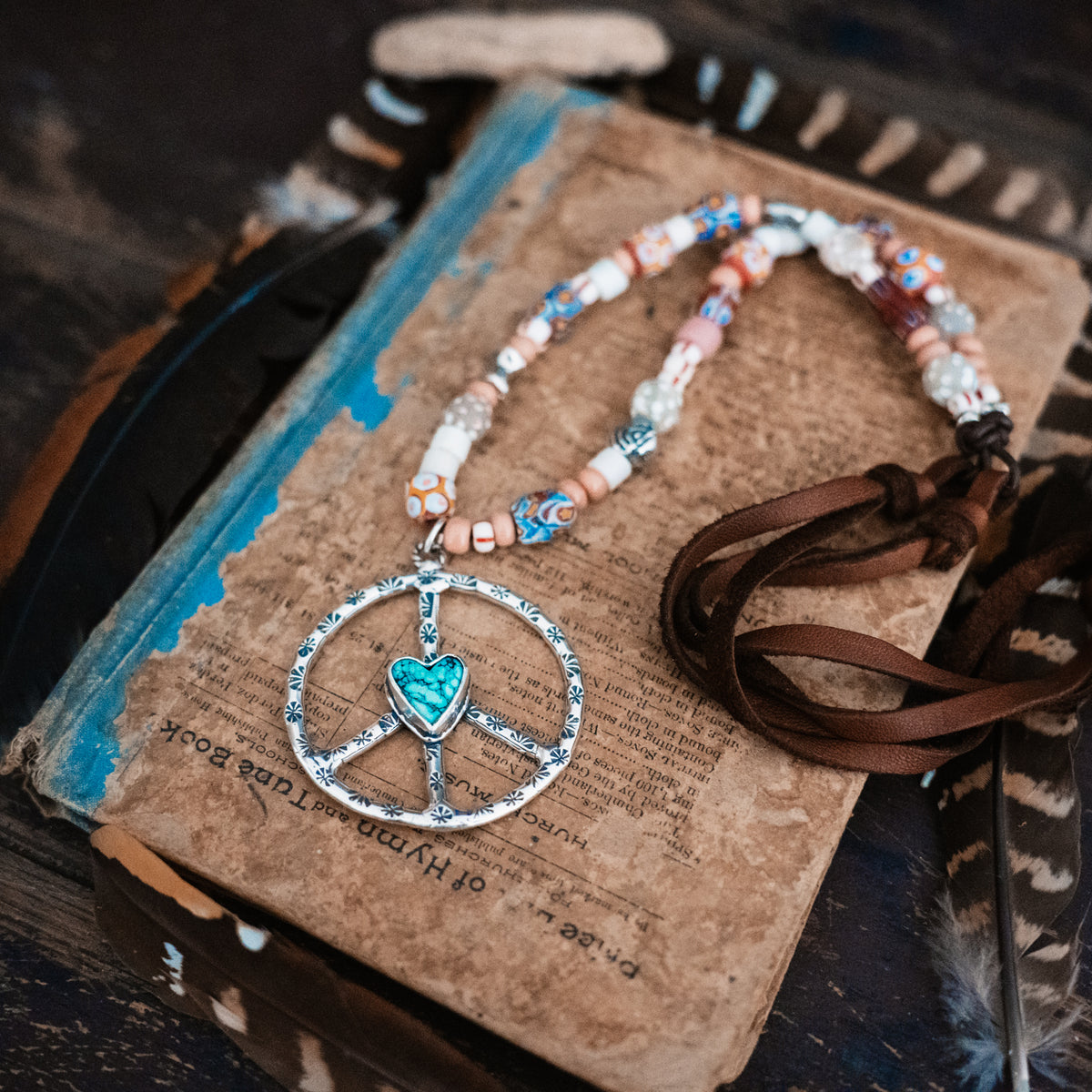 Woodstock Peace &amp; Love Turquoise Necklace