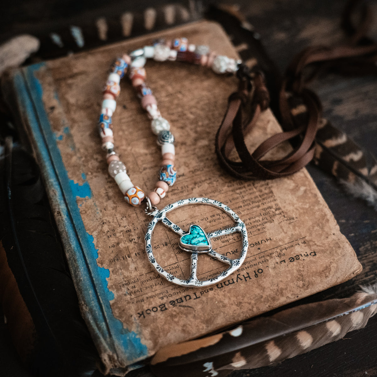 Woodstock Peace &amp; Love Turquoise Necklace