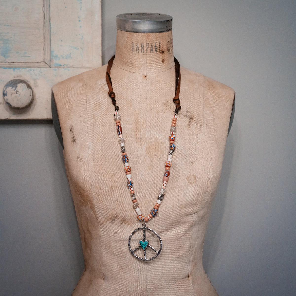 Woodstock Peace &amp; Love Turquoise Necklace
