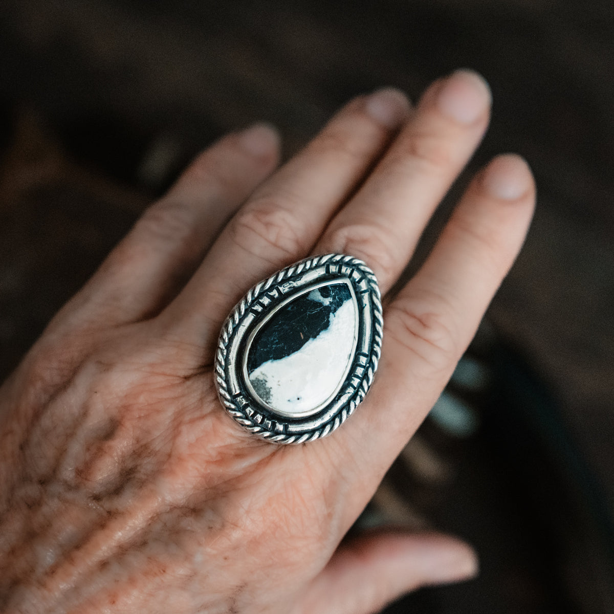 Yin Yang White Buffalo Ring - adjusted to your size