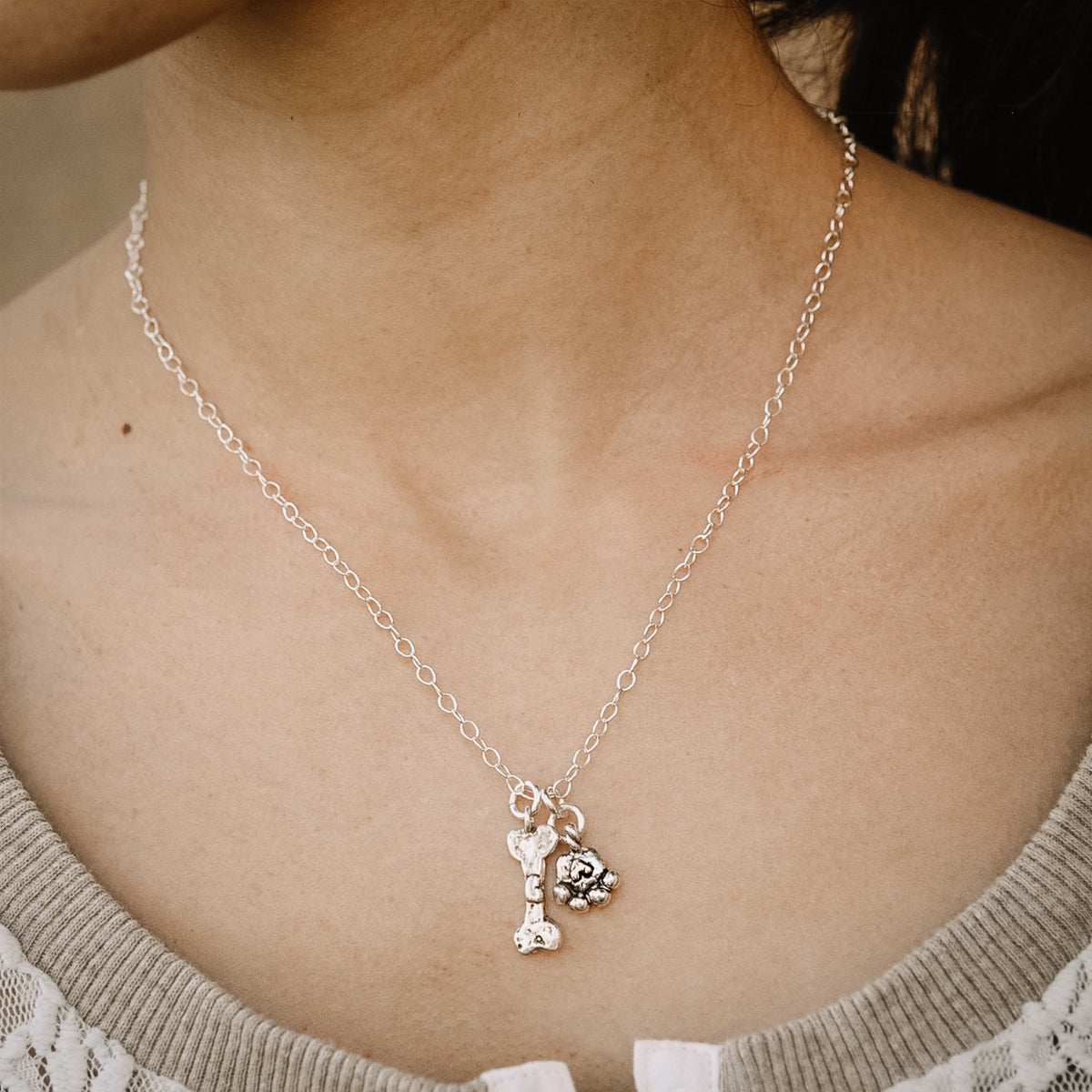 silver dog bone necklace