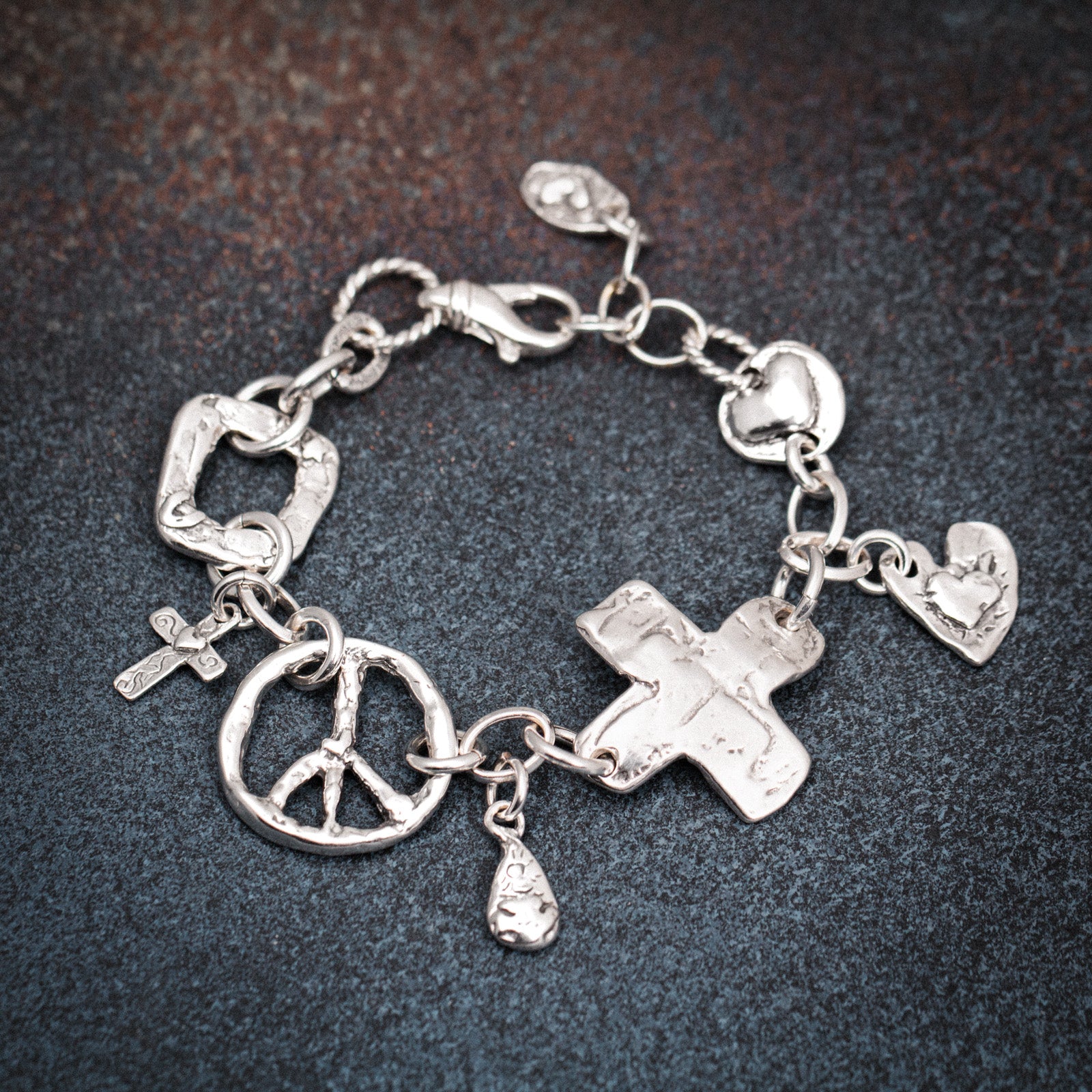 Diamonart White Cubic Zirconia Sterling Silver Cross Heart Charm Bracelet -  JCPenney