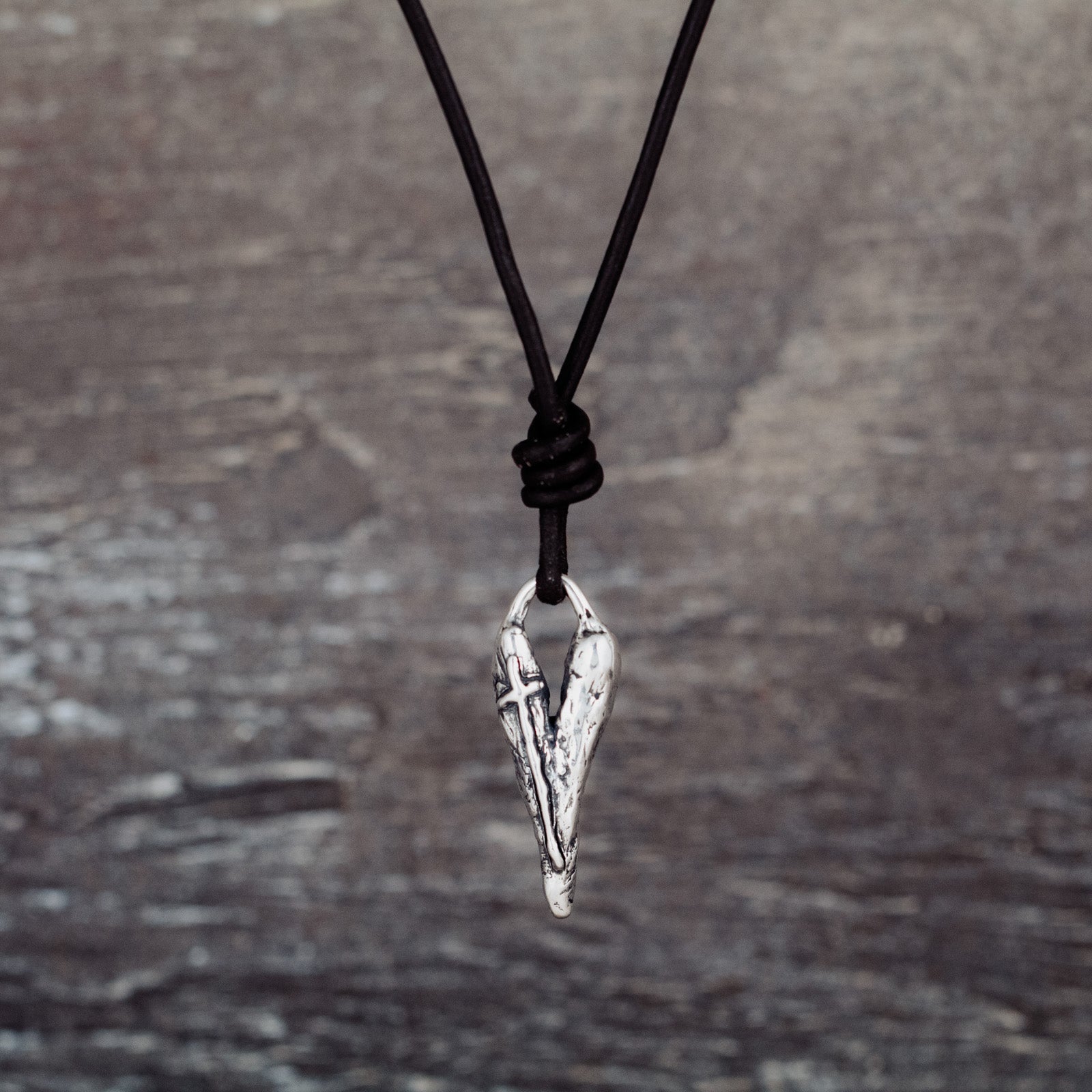 heart with cross leather necklace