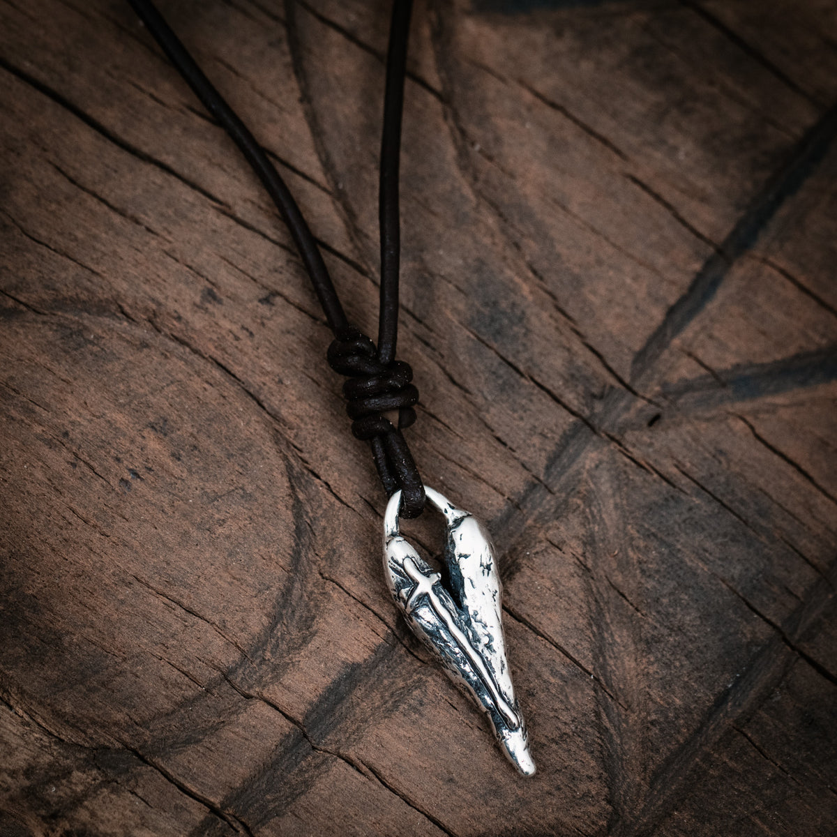 heart with cross leather necklace