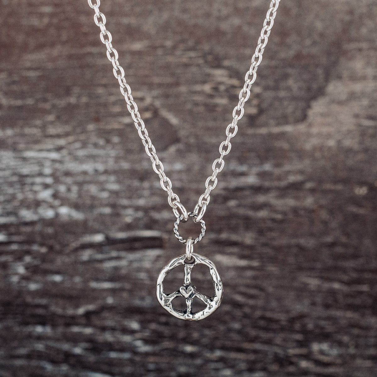 peace sign with tiny heart necklace
