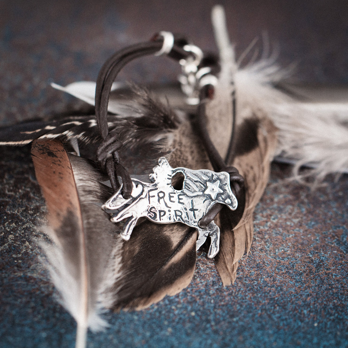 leather bracelet with horse pendant