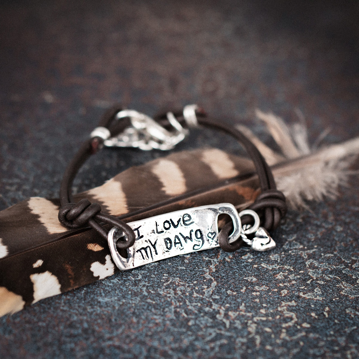silver dog paw leather bracelet