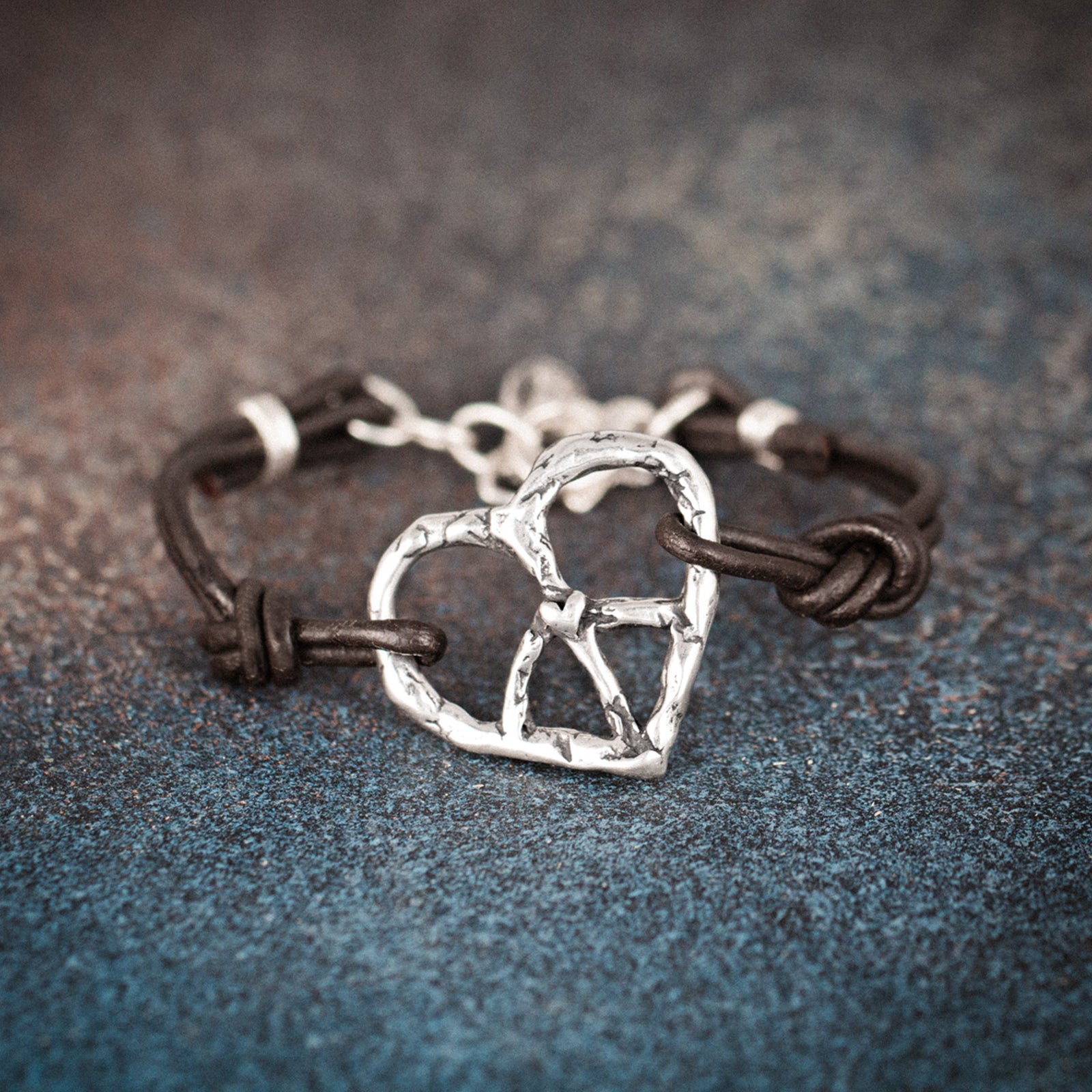 peace sign heart leather bracelet