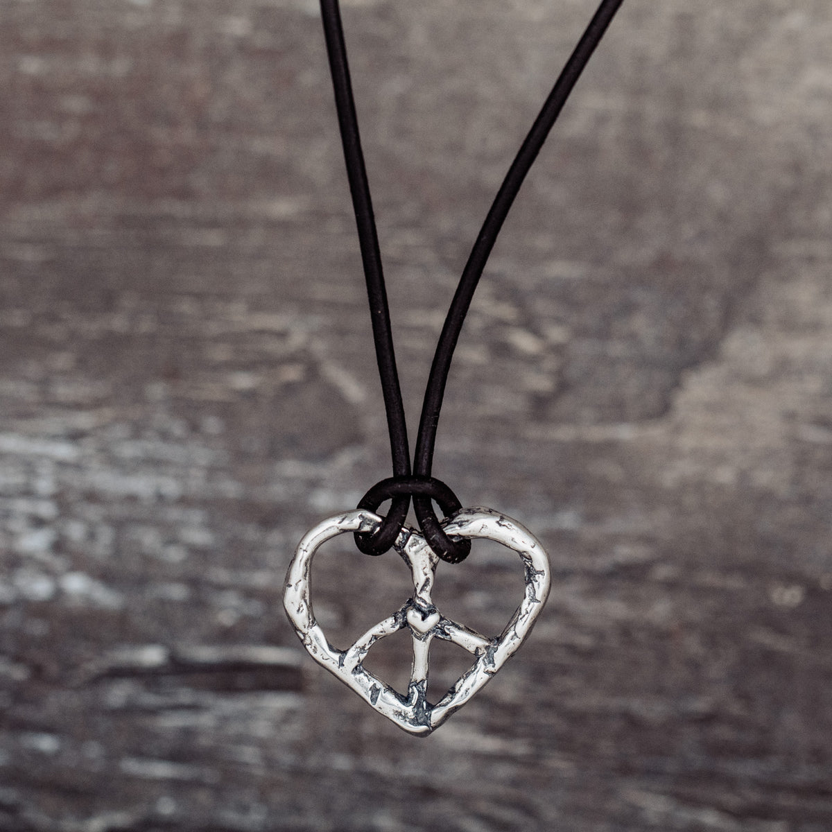 heart peace sign leather necklace