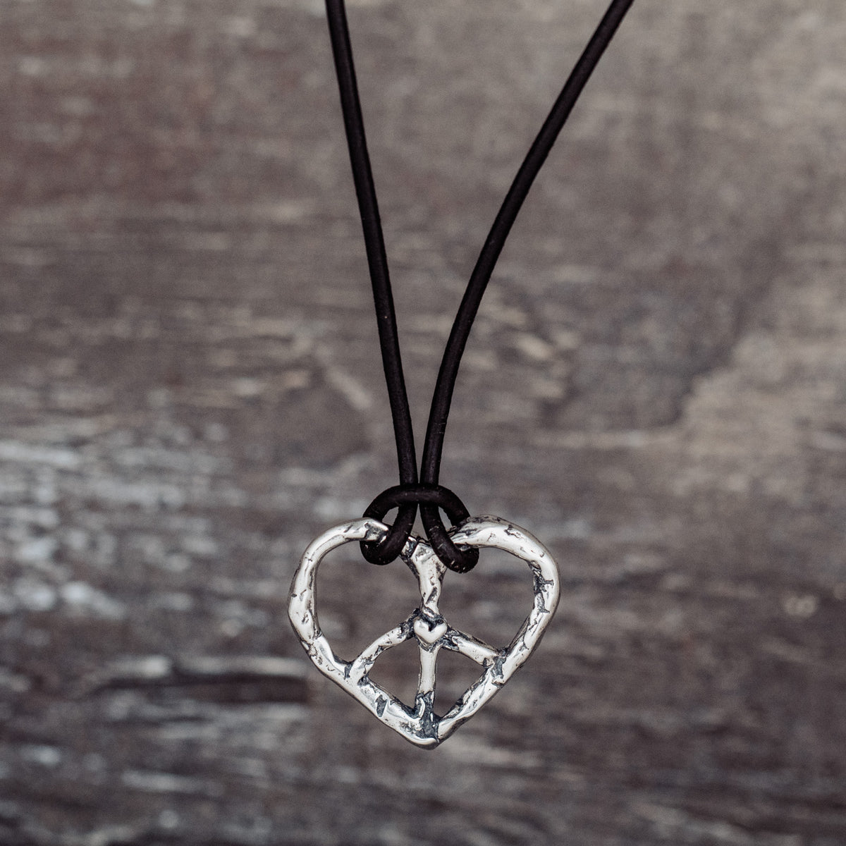 heart peace sign leather necklace