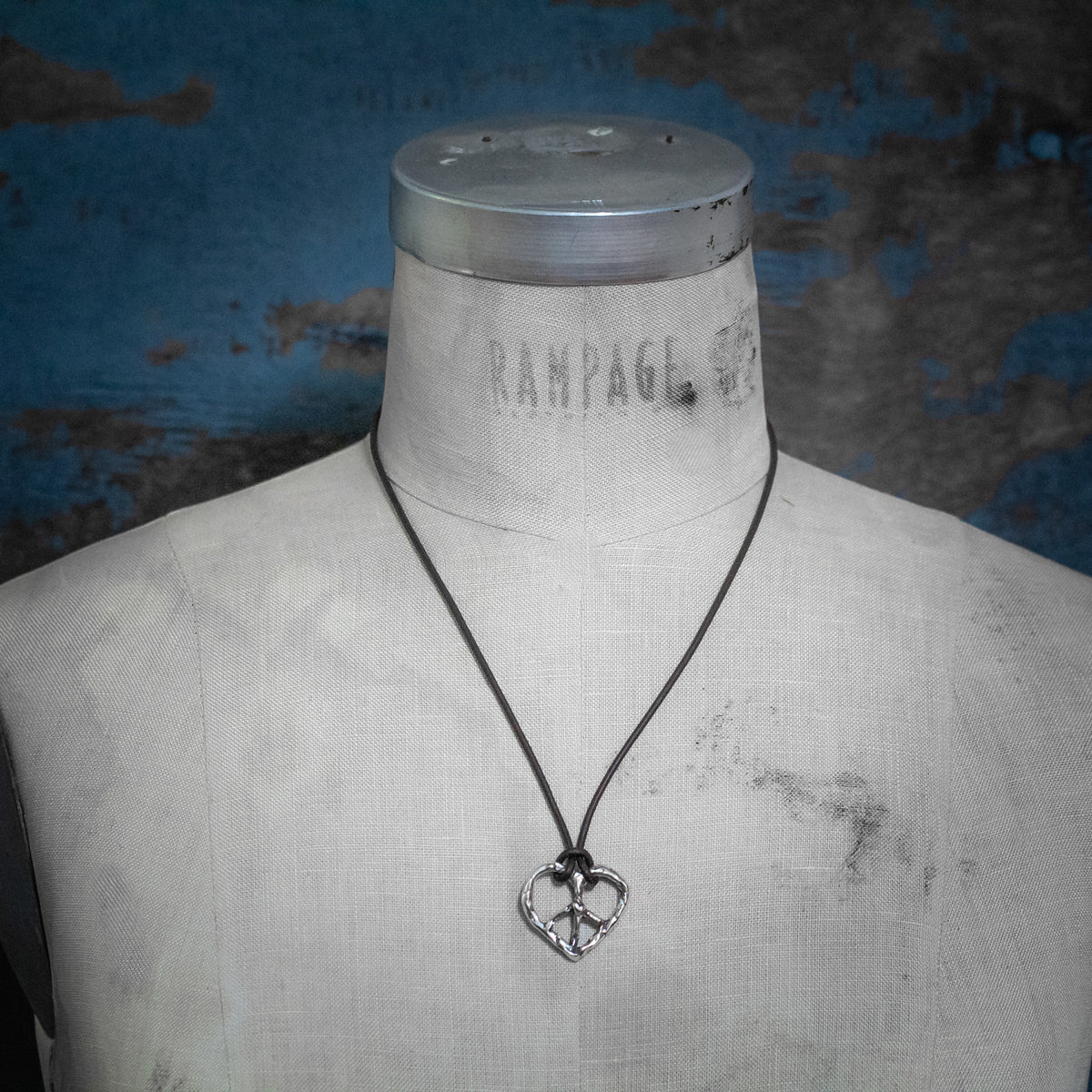 leather necklace with heart peace sign
