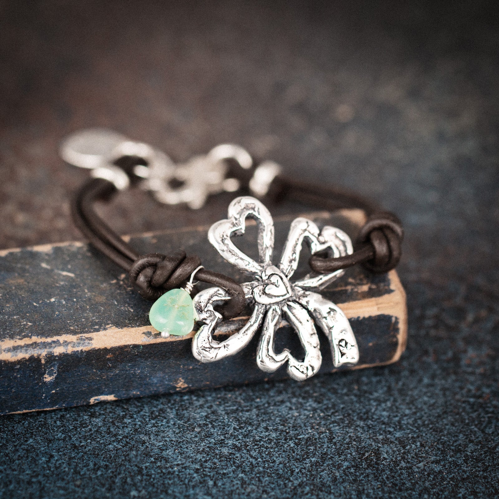 leather four leaf clover bracelet