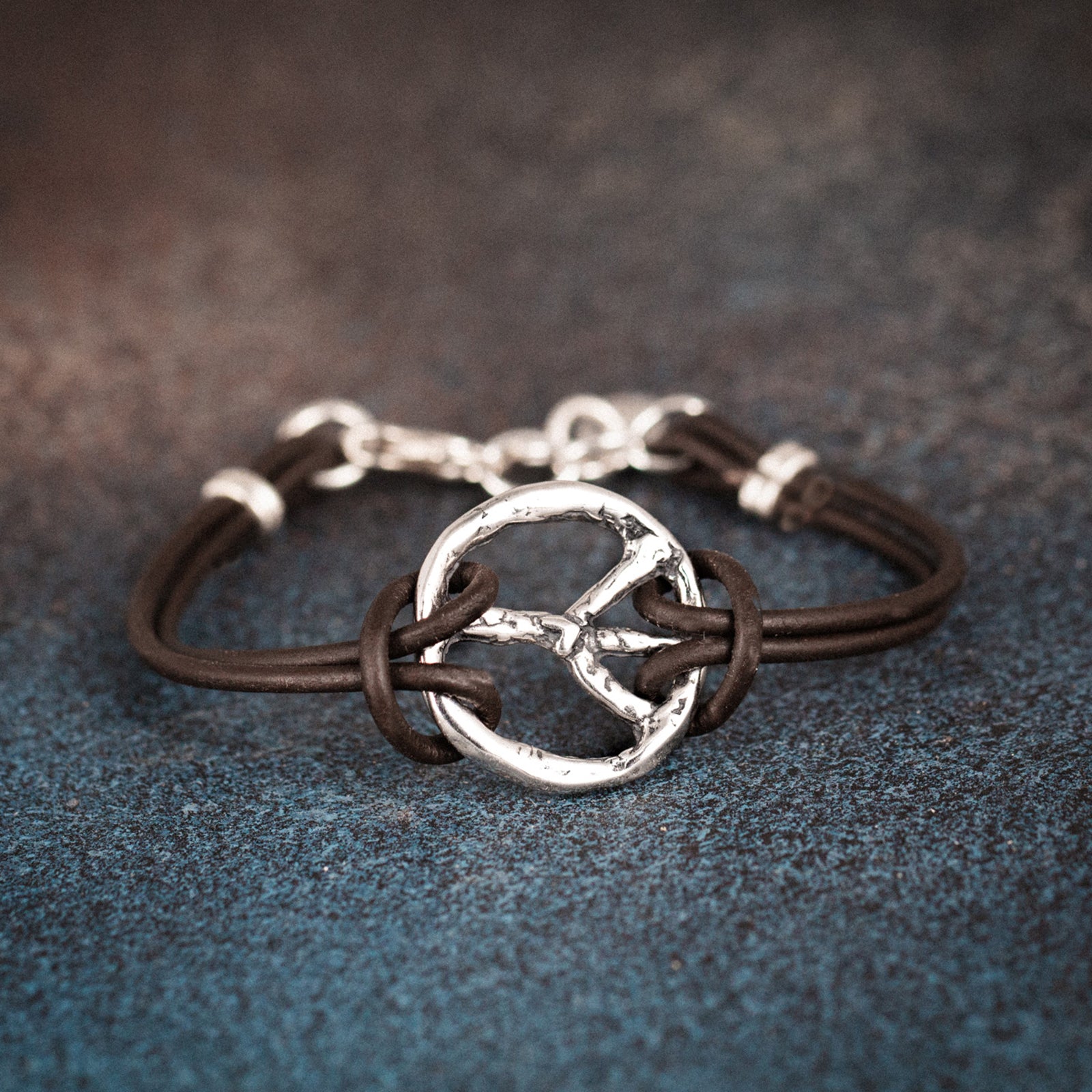 peace sign bracelet leather