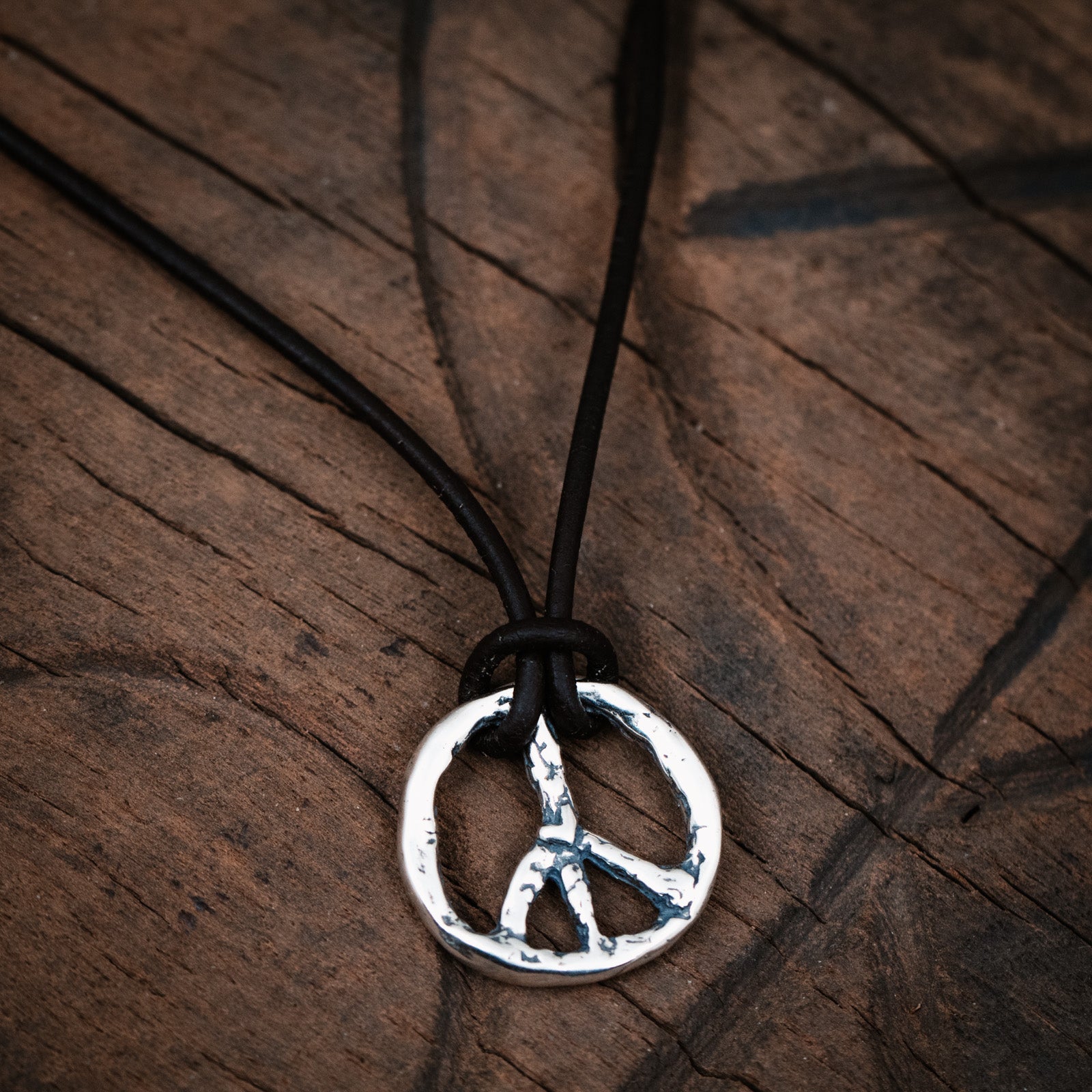 peace sign leather necklace